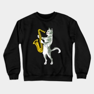 Funny Cat Lovers Saxophone Gift Crewneck Sweatshirt